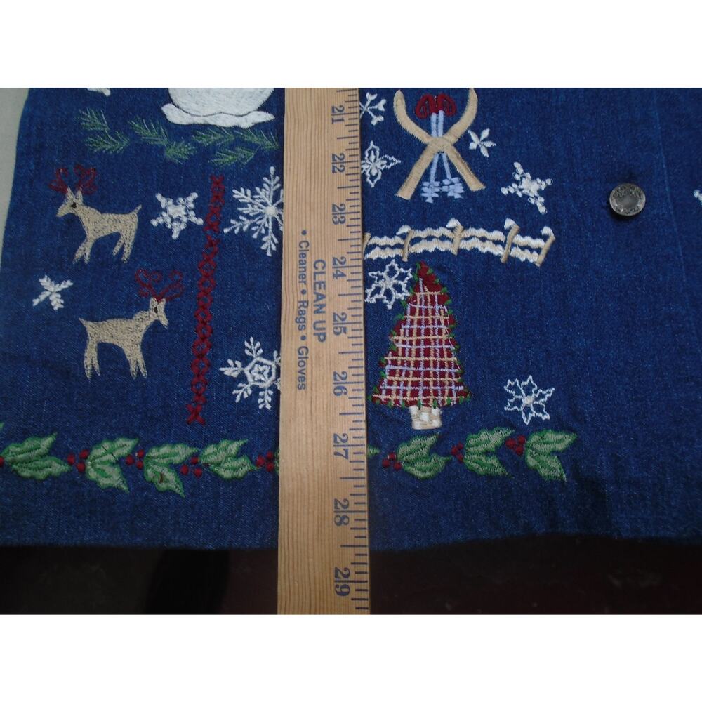 Vintage Casey Coleman Christmas Denima Shacket Button Embroidered Snowman Size M - Picture 8 of 10